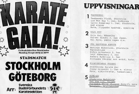 Program från Karate Gala 8 sept 1975 i Eriksdalshallen.