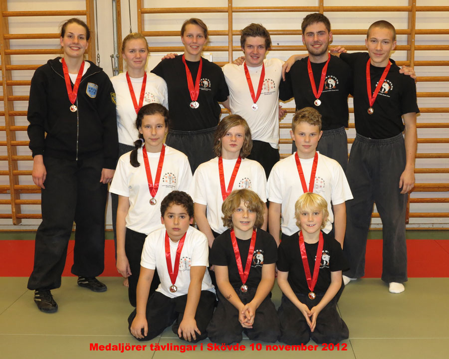 Glada medaljörer O Shin Chuen Kung Fu tävling i Skövde 10 november 2012