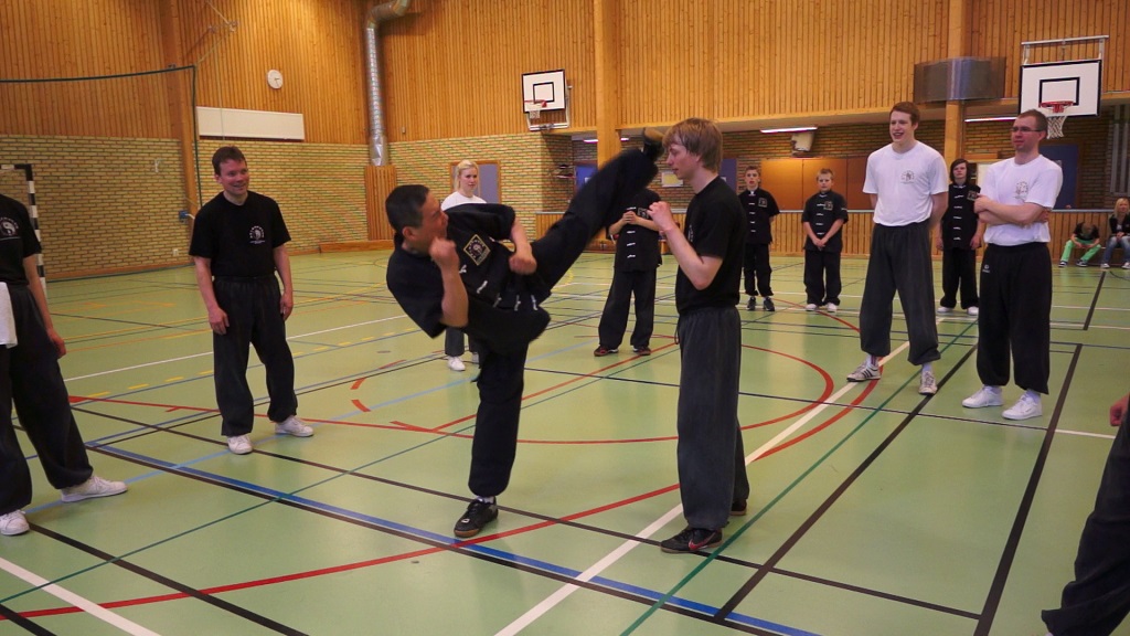 Da Sifu Louis Linn demonstrates close range side-kick, 12 May 2013